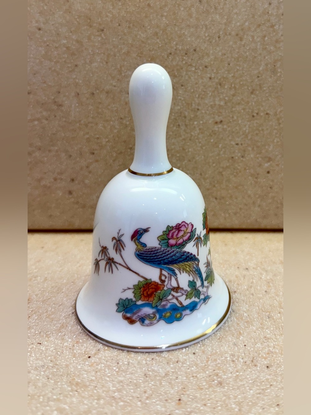 Wedgewood Porcelain Bell Kutani Crane White w Multicolored Bird Floral Gold Gild